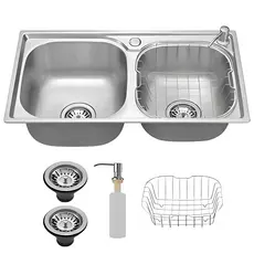 Cuba Cozinha Gourmet Dupla Aco Inox 78x43x20CM,1,2mm Espessura, Com Acessórios Embutir