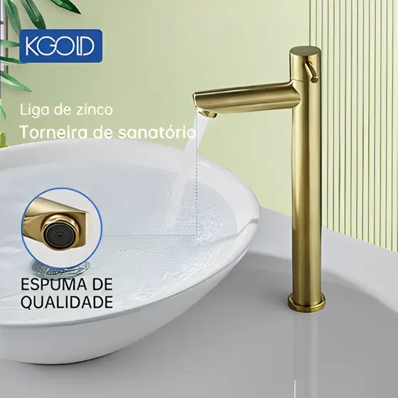 Torneira Monocomando Bica Alta Banheiro Dourada/Cromada/Preto 35cm