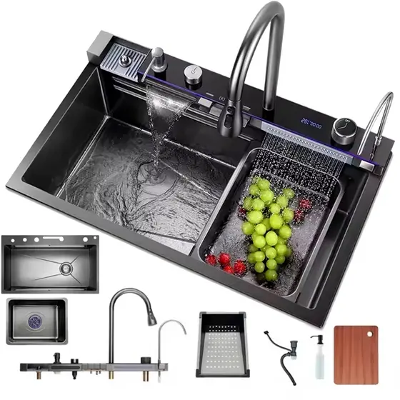 Kit Cuba Cozinha Gourmet Luxo Aço Inox Cinzento Com Acessórios Conjunto De Torneiras 75cm