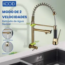 Torneira De Cozinha Gourmet Alça Única Com Extensor De Spray Tubo De Água Flexível Superior Prateado Para Ajuste