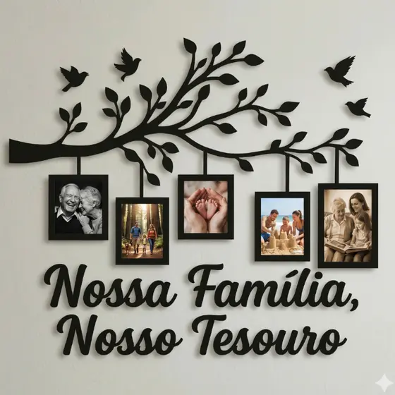 Quadro Decorativo em MDF 10x15– Árvore com Molduras para Fotos de Família