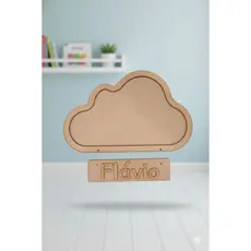 Nicho nuvem para quarto de bebê porta maternidade em MDF cru com nome personalizado