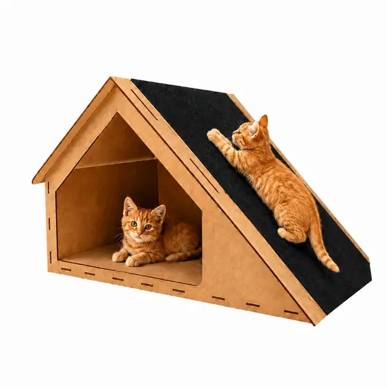 Casinha Gato MDF com Arranhador e Rampa 47x30cm