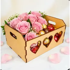 Kit 10 Mini Caixotes MDF Coração 15x10x6cm - Cesta de Presente e Lembrancinha