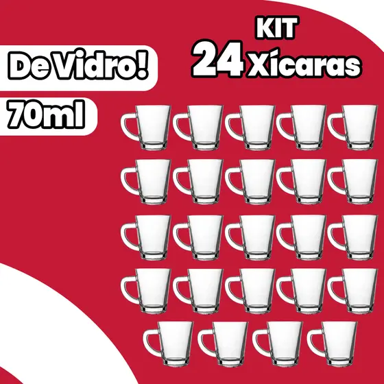 KIT 24 Xícaras de Café de Vidro 70ml Premium Resistentes Qualidade Transparente