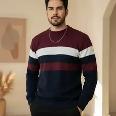 Blusa Masculina de Tricô Suéter Manga Longa Listrada Inverno Social Casual Dia a Dia Confortável