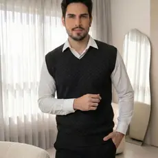 Colete de Tricô Gola V Sobreposição Inverno Social Casual Dia a Dia Confortável Masculino