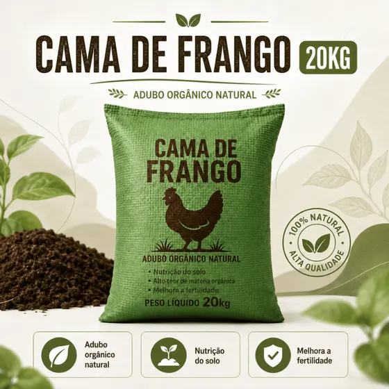 Fertilizante Orgânico Cama De Frango 20kg Para Solo Fértil Hortas Jardins E Plantas