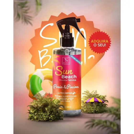 Protetor Térmico Spray  hidratação + anti frizz  Sun Beach– 200ml | TS Beauty