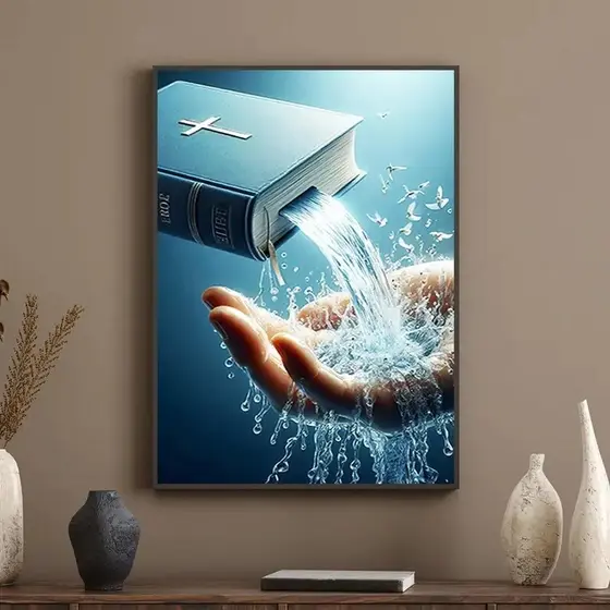 Quadro decorativo 1 peça 90x70 Bíblia sagrada fiel fé religioso sacro católico evangélico unção ungido para quarto sala