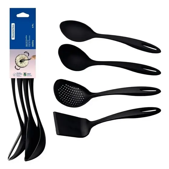 Conjunto Utensílios Cozinha Tramontina 4 Peças Ability Preto Talheres