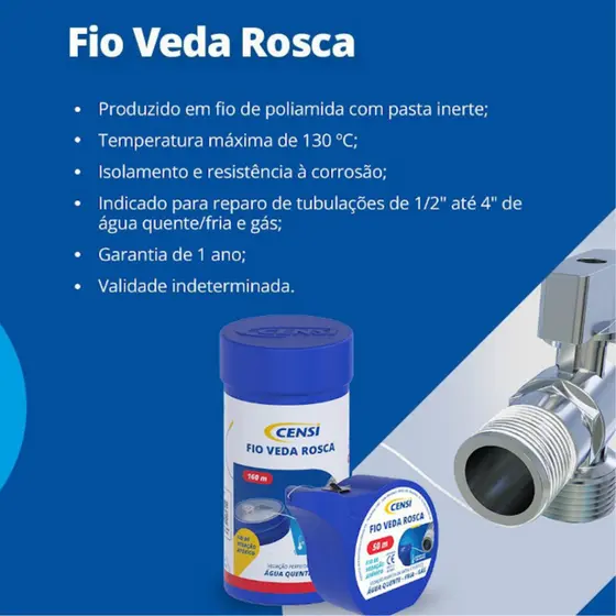 Veda Rosca em Fio Fita Alta Vedação Veda Rosca Censi