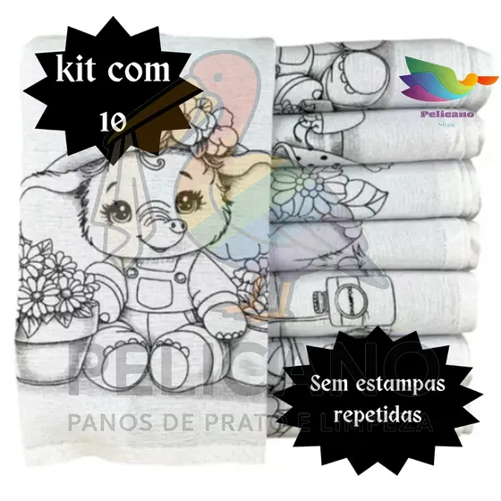 Kit 10 Pano de Prato Branco Riscado Para Pintura - Bainha 100% Algodão