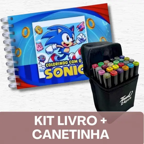 Livro de Colorir Capa dura + Canetinhas  SONIC
