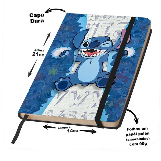 Caderno Sketchbook ou de anotação Capa dura GRANDE 21X14cm tema Stitch