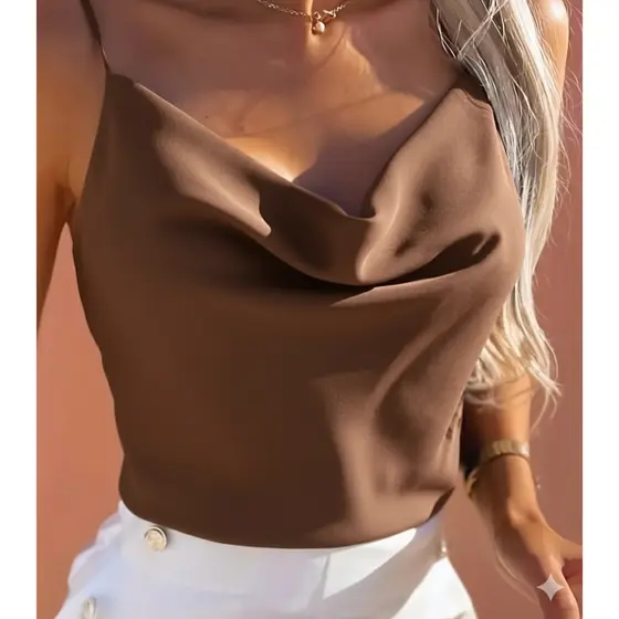 Blusa Regata Feminina Gola Boba Elegante Lisa Moda Blogueira Verão 2025