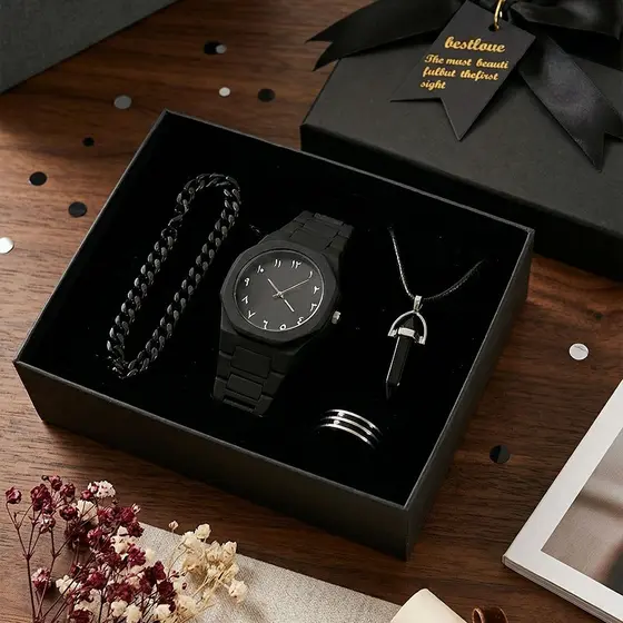 2026 novo estilo relógio masculino colar pulseira anel caixa de presente conjunto namorado pai dia dos pais presente do