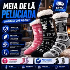 Meia Masculina Feminina Térmica Adulto Com Forro de Lã Grossa Inverno Pelinho Cano Alto