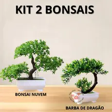 Kit 2 Bonsai Barba de Dragão e Nuvem Artificial Plástico Realista Natural Pinho Bonsai p/Decorações