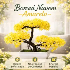 Planta Bonsai Nuvem Artificial – Folhas Amarelas Vibrantes em Vaso Branco Retangular