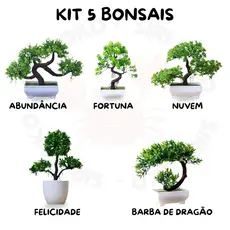 Kit 5 Bonsais Artificial Beleza Sem Manutenção Felicidade Nuvem Barba de Dragão Fortuna Abundância