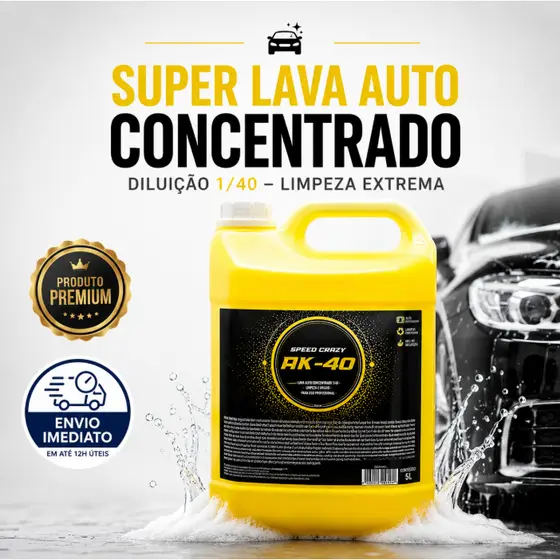 Shampoo Automotivo AK-40 Concentrado 5L Speed Crazy Limpeza Profunda e Brilho Intenso