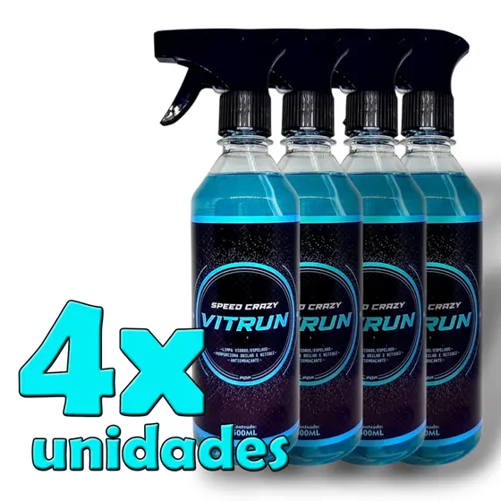 4 Limpadores de vidros e espelhos Vitrun 500ml  Speed Crazy Antiembaçante