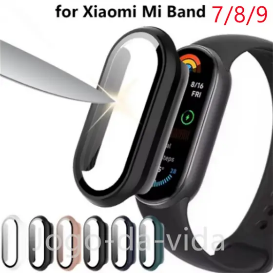 Capa Bumper 2 em 1 de vidro Protetor de tela compativel para Xiaomi MI Band 10 9 8 7 NFC