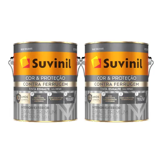 Tinta Esmalte Contra Ferrugem Várias Cores 3,6L C/ 2 und Suvinil