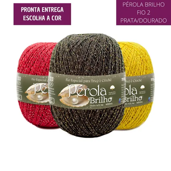 Linha Pérola Brilho 150g 460m TEX 295 Fio 2 Crochê Moda PRATA e DOURADO (Mesma Espessura Anne)
