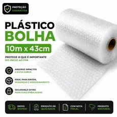 Plástico Bolha 43cm x 10m para Embalagem Proteção Mudança Envio Imediato E-commerce Objetos Frágeis