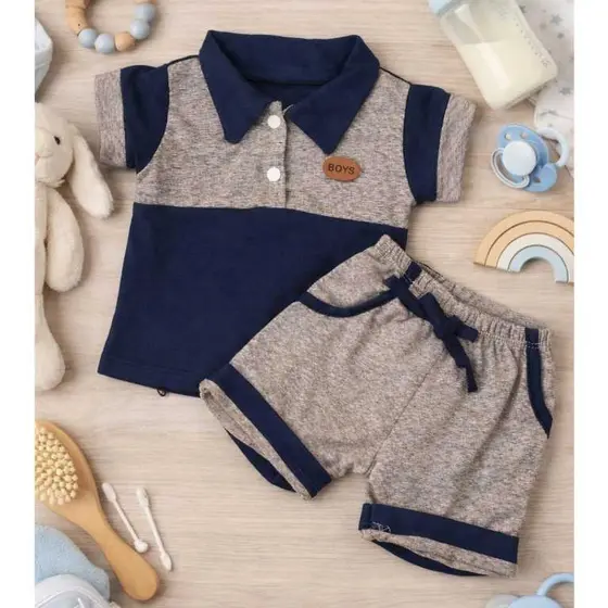 Conjunto Bebê Mauricinho Menino Camisa Polo + Short Social Bebê Luxo RN á 4 Meses