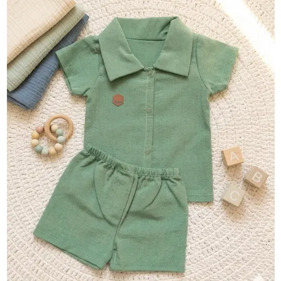 Conjunto Infantil Menino Camisa e Short Mauricinho Look Blogueirinho em Algodão Minimalista RN á 4 Meses