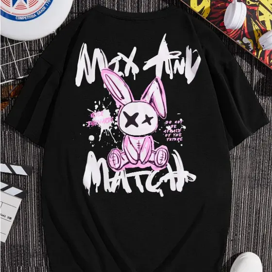 Camiseta Estampada Coelho Grafite Estilo Streetwear 100% Algodão Camisa Masculina Blusa Feminina