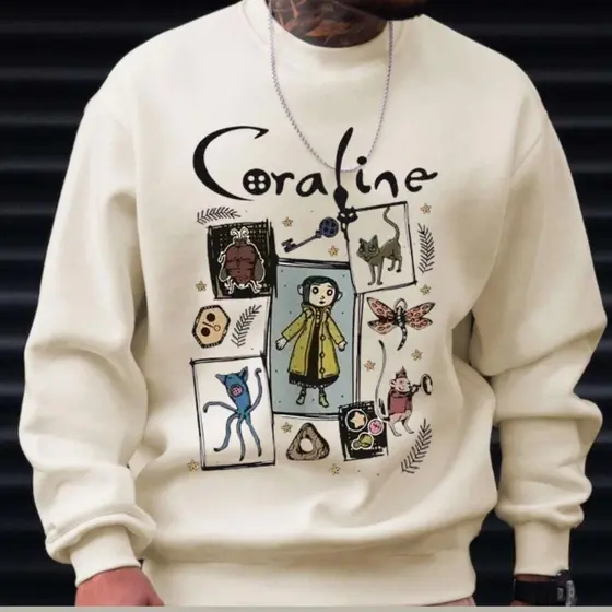Moletom Careca Estampado Unx Agasalho Retrô Casual Terror Geek Blusa Frio Desenho Coraline Animado
