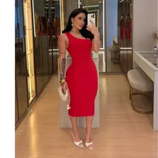 Vestido Midi Canelado Feminino Casual