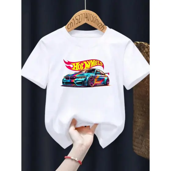 Camiseta Camiseta Infantil Juvenil Unissex Hot Wheels Carro De Corrida 100% Algodão Casual