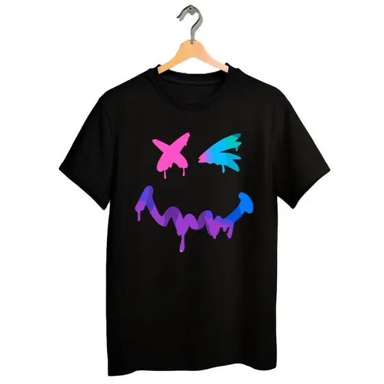 Camiseta camisa Infantil Unissex Preta do 2 ao 16 Smile Rainbow Sorriso Colorido Para Crianças