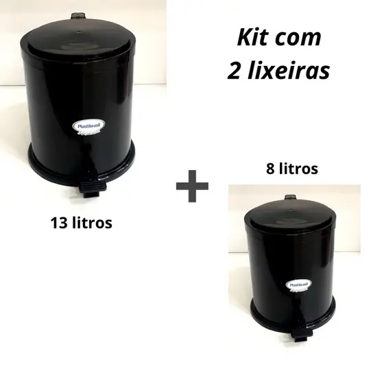 KIT COM/2 Lixeiras com pedal Redonda Plástico, para cozinha ou banheiro