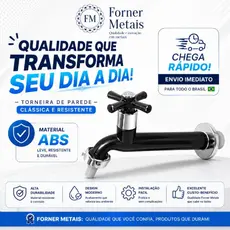 Torneira Longa em ABS de Parede Para Jardim e Lavanderia  com Bico 3/4 Preta - 1058