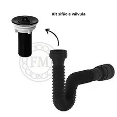 Kit Para Banheiro Lavatório Válvula e Sifão Universal Preto