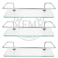 Kit  Prateleira/Portas Shampoo Reto Banheiro Vidro 6mm Suporte Shampoo