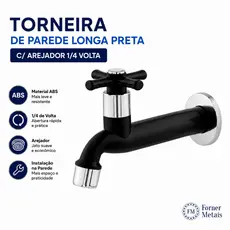 TORNEIRA PARA TANQUE E COZINHA LONGA PRETA COM AREJADOR DE 1/4 DE VOLTA 	EM ABS/Produto novo