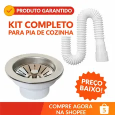 Kit Válvula Americana Inox em ABS 3.1/2" Branca com Sifão Sanfonado -Kit Válvula Americana e Sifão
