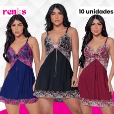 Kit Atacado Revenda C/10 Camisolas Bicolor Em Microfibra Sensual Com Renda