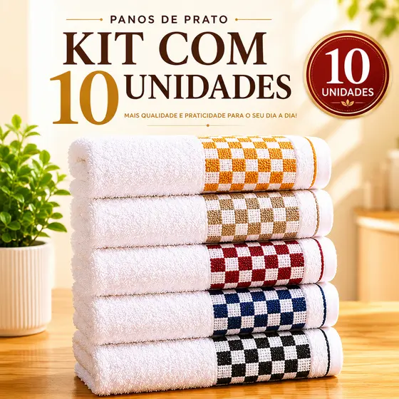Kit 10 Panos de Prato Copa Premium Jacquard Atoalhado Toalha De Cozinha 45x70cm 100% Algodão