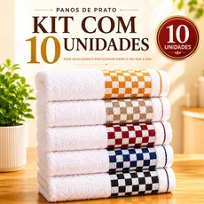 Kit 10 Panos de Prato Copa Premium Jacquard Atoalhado Toalha De Cozinha 45x70cm 100% Algodão