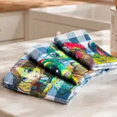 Kit 5 Panos De Prato Estampados Xadrez Escuro 44x68cm