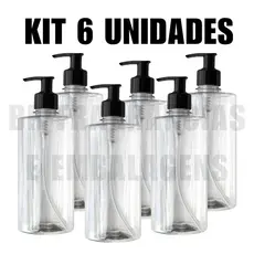 Kit 6 Und Frascos Pet Saboneteira 500ml Com Válvula Pump Álcool Gel Refil Sabonete Liquido