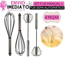 Fuê Batedor Silicone Manual + Fuê Semi Automático Para Bolos e Receitas Confeitaria Batedor de Ovos